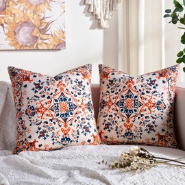 Decorative Cushion Covers, Ethnic Cushion Covers, Pack of 2, Vintage, Boho, Art, Modern, Double-Sided Print, Decorative Cushion with Invisible Zip, for Sofa, Couch, Bed, Farmhouse, Home Decor, 40 x 40