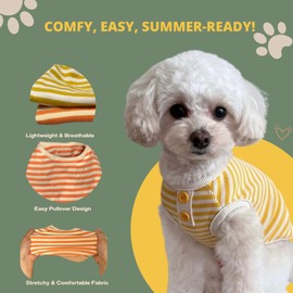 2 Pack Small Dog Clothes Shirts, Summer T-Shirts Striped Soft Lightweight Outfits for Cats & Puppy Boys & Girl L