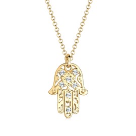 Elli Women's Hamsa Hand Pendant Necklace with Crystals in 925 Sterling Silver, Sterling Silver, Crystal
