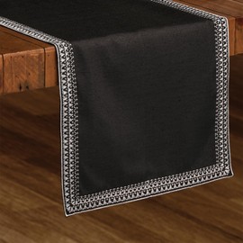 Homewear Superion Woven Table Runner, 14 x 90 Inch, 100% Polyester, Boho Centerpiece Kitchen Dining Holiday Party Everyday, Black