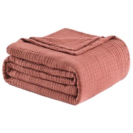 LAST MODA Muslin Blanket 100% Cotton Blanket 108”x90” Lightweight Cozy Breathable Summer Blanket. All Season Soft 4-Layer Gauze Throw Blanket for Sofa, Couch and Bed, Copper Brown