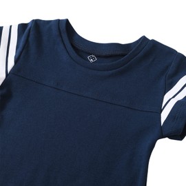 ROMPERINBOX Baby Football Jersey Onsies Raglan Bodysuit Customized Newborn Unisex Solid Sport Teams Romper with Contrasting Sleeve Stripes(Navy,0-3 Months)