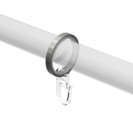 Interdeco Curtain Pole Rings with Sliding Insert and Pleat Hooks, Curtain Rings in Stainless Steel Look for 20 mm Diameter (Pack of 10)