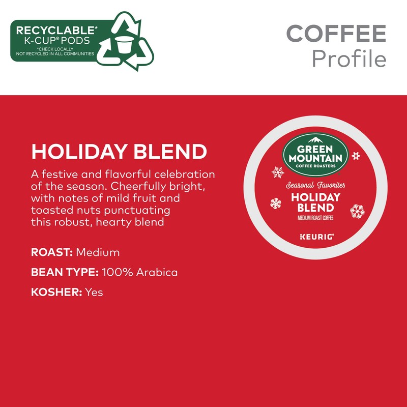 Green Mountain Coffee Roasters K-Cups, Holiday Blend, 10 Count