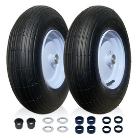 2-PACK 4.80/4.00-8" Tire Wheels w/Grease Fitting, 3/4" & 5/8" Bearings and 3"-6" Centered Hub Centered Hub，16" Pneumatic Wheel Replacement for Wheelbarrow, Hand Truck, Trolley, Garden Cart, Wagons