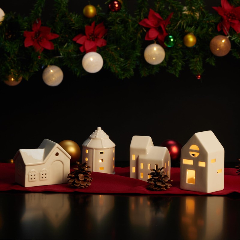 Relaxdays Ceramic Tea Light House, Light House for 1 Tea