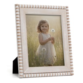 Afuly 10x8 Photo Frame with Wood Beads Antique Rustic Solid Wood 8x10 Picture Frame for Wall Hanging Desktop Display Vintage Home Décor Gift for Women Mum Wedding Christmas Birthday