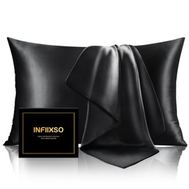 INFIIXSO Mulberry Silk Pillowcase for Hair and Skin, Silk Pillow Cases Standard Size with Hidden Zipper 20x26 Inches, Extraordinary Smooth and Soft Cooling Pillow Cases for Hot Sleepers(Black, 1 Pack)