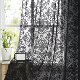 Black Lace Curtains 84 inch Damask Sheer Curtain Panels for Living Room Bedroom Luxury Vintage Light Filtering Victorian Drapes Black Window Treatment Sets Rod Pocket 2 Panels 54" W