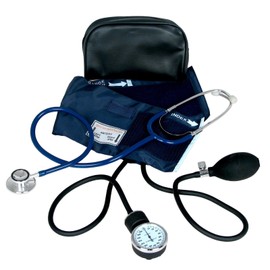 Dixie EMS Dixie EMS Aneroid Sphygmomanometer and Dual Head Stethoscope Set with Adult Size Blood Pressure Cuff, Calibration Key and Carrying Case C Navy Blue