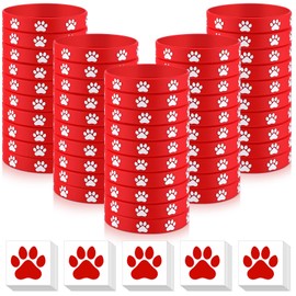 Soulchen 50 Pcs Paw Print Silicone Bracelets with 100pcs Dog Paw Sticker Rubber Wristbands for Birthday Puppy Animal Shower Party Decorations Supplies Accessories Goodie Bag Favor(Red)