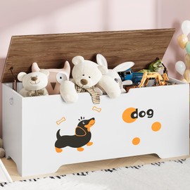 HOOBRO Toy Box, Toy Chest with 2 Safety Hinges, 47.2" Storage Bench, Wooden Storage Chest, for Entryway, Bedroom, Living Room, White and Walnut WH496CW01