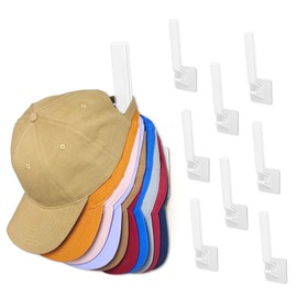 Adhesive Baseball Hat Organize for Wall, Ball Caps Hooks Storage, No Drilling Hat Rack Wall Mount, Hat Hanger for Baseball Cap Display, White, 8 Pack