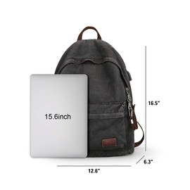 Muzee Canvas Backpack with USB Charging Port for Men Women, Lightweight Anti-Theft Travel Daypack College Student Rucksack Backpack Fits up to 15.6 inch Laptop Backpack,Black