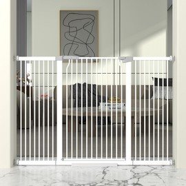41" Extra Tall Cat Gate for Doorway, Metal Pet Baby Safe Gate, Extra Wide Pressure Mounted Child Door with Expansion Kit, No Drilling Cat Fence Indoor, No Climb Cat Proof Gate, Tall Dog Gate, White