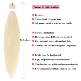 UPruyo 613 Pre Stretched Braiding Hair Blonde 52 Inch Unfolded Long Hypoallergenic Braiding Hair Pre Stretched Knotless Box Braids Crochet Hair Low Temperature Synthetic Extensions 3 Packs