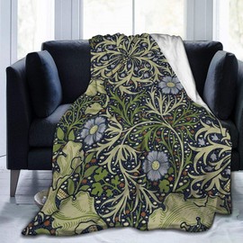 Meiya-Design Fleece Blanket 50" x 60"- William Morris Seaweed Pattern Home Flannel Fleece Soft Warm Plush Throw Blanket for Bed/Couch/Sofa/Office/Camping