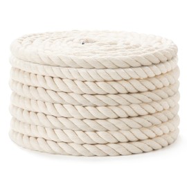 White Natural Cotton Rope, Twisted 3 Strand Cotton Rope 1/2 inch 50 ft for Crafts, Wall Hangings, Plant Hangers, Knotting