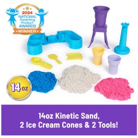 Kinetic Sand Kinetic Sand, Soft Serve Station with 14oz Play Sand (Blue, Pink & White), 2 Ice Cream Cones & 2 Tools, Sensory Toys for Kids Ages 5 and up