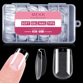 MEKK Short Square Nail Tips 240Pcs Soft Gel Square Nail Tips Pre-shaped Nail Tips Square Nail Extension Tips Full Cover Nail Tips Half Matte Fake Nails Clear Nail Tips for Home DIY Nail Salon 12 Sizes