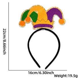 SeBneny Mardi Gras Jester Headband Court Clown Headwear Purple Green Gold Headbands Funny Hat for Masquerade Accessory