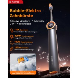 RANVOO Bubble Elektrische Zahnbürste Original-Ersatzkopf, Conada-zertifiziert, Vibrieren und Zahnseide in 1, 100% Plaque-Entfernung, 3Tage weißer, Zahnfleischpflege, 2 Packungen, weiche Borsten, grau