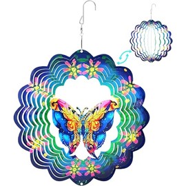 Hanging Wind Spinner Outdoor Metal Yard Decor Garden Art Decorations Kinetic Large Outside Sculpture Hummingbird Ornaments Bird 3d Lawn Mandala Spinning Spiral Christmas Gift Tree Butterfly Whirligigs