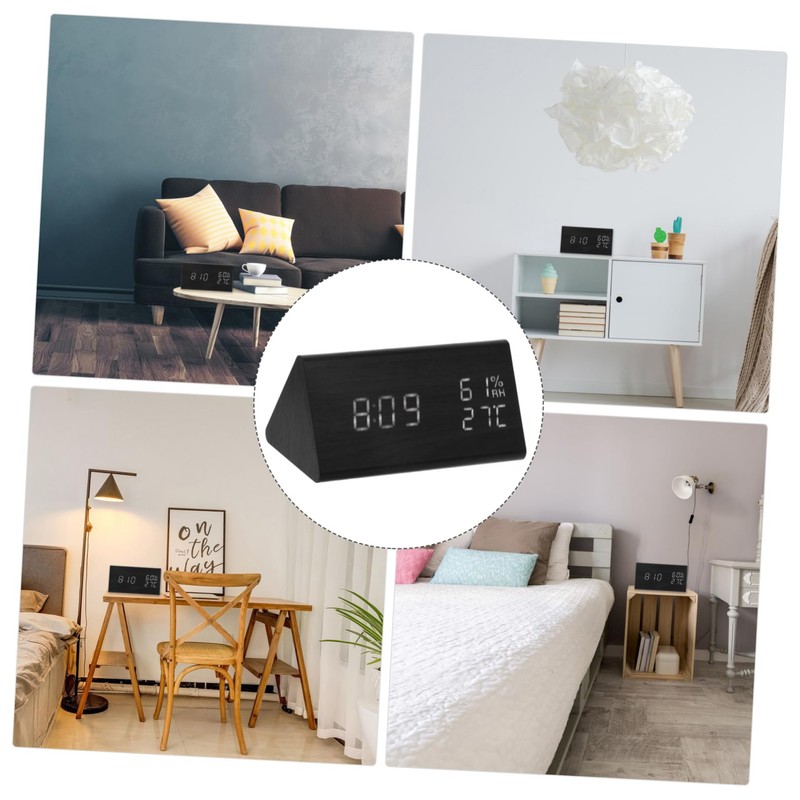 Gatuida LED Alarm Clock with Sound Control Wooden Digital Desk