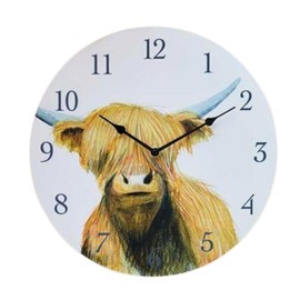 Marco Paul Highland Cow Hand Painted Wall Clock Indoor and Outdoor Clocks For Garden Decor And Home Decor Waterproof, Large, Durable, Analog, Animal Theme Wall Clock For Living Room, Kitchen, Garden