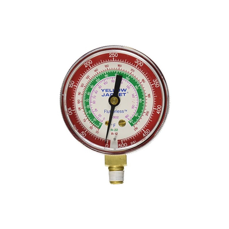 Yellow Jacket 49001 2-1/2" Gauge (Degrees F), Red Pressure, 0-500