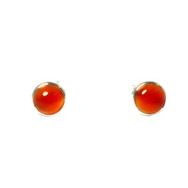 Carnelian Sterling Silver 925 Round Stud Earrings - (CST1501161), Sterling Silver, Carnelian