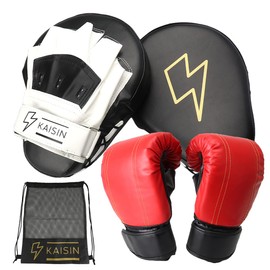 KAISIN Boxing Gloves Mitt Set with Storage Bag (Supervised by Active Kickboxer) (White x Black Mitt, Glove Set)