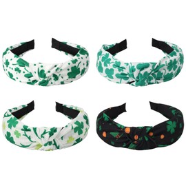 Bookay 4PCS St.Patrick's Day Headband for Women Girls Green Shamrock Hair Accessories Lucky Leaf Wide Knot Headbands St Patricks Day Decor Hairbands