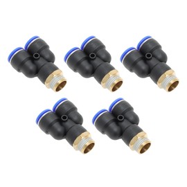 HOPESPANNER Push to Connect Air Fittings 5/8" Y Type Air Line Quick Joint Plastic Metal 1/2"BSPT 5 Pcs Blue Black