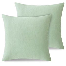 ATsense Cushion Cover 40 x 40 cm Cotton Striped Light Green Linen Structure Pillowcase Set of 2, 100% Washed Cotton Oeko-Tex Pillowcases Suitable for Allergy Sufferers