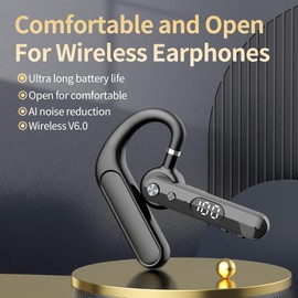 NVAHVA Single Bluetooth Phone Earpiece 48Hrs Earbud One Ear Piece Open Ear Bud Air Bone Conduction Earless Out of Ear Headphones Bluetooth Wireless Headset with Mute Microphone Earhook for Work