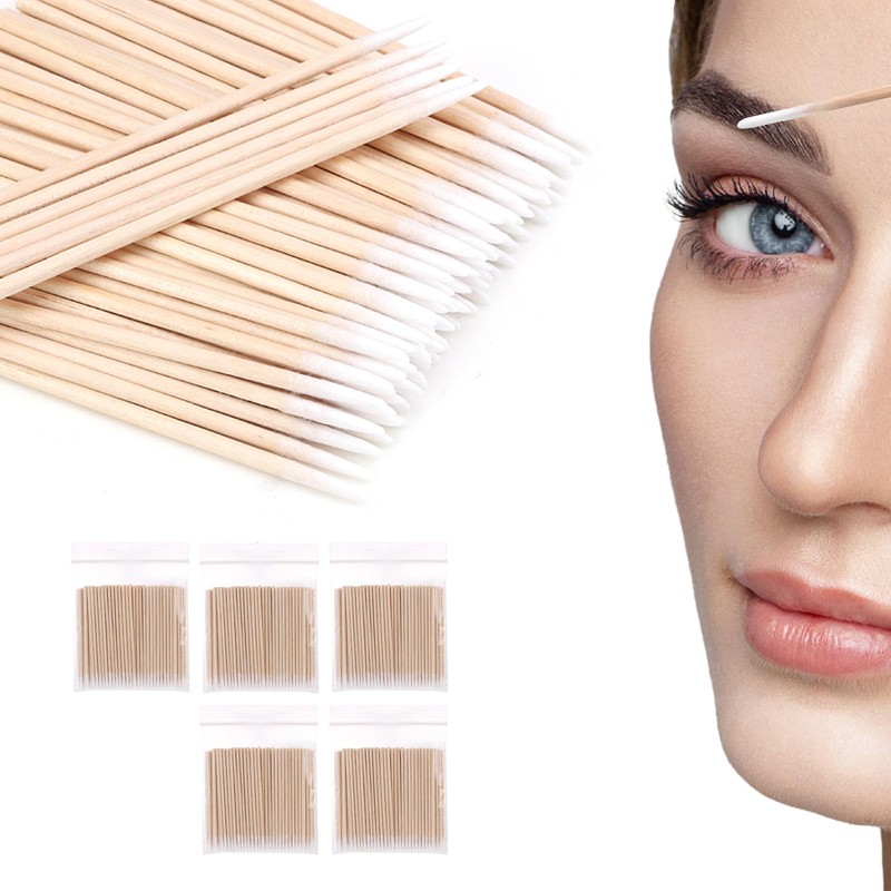 Pack of 500 Wooden Cotton Buds, Cleaning Sticks with Tip