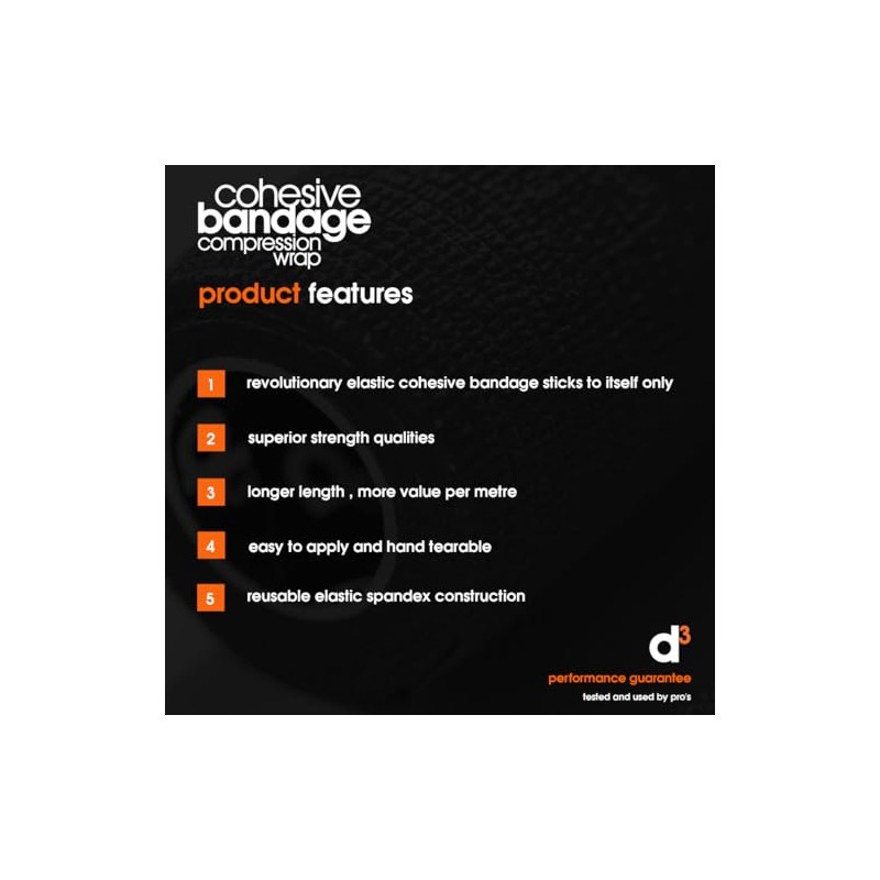 d3 Cohesive Bandage Compression Wrap Black 25mm x 5m (1