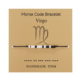 Zodiac Bracelet for Women Morse Code Bracelet for Men Inspirational Code Bracelet Adjustable 12 Constellation Bracelet Funny Beaded String Bracelet for Best Friend Couples with Message Card(Virgo)