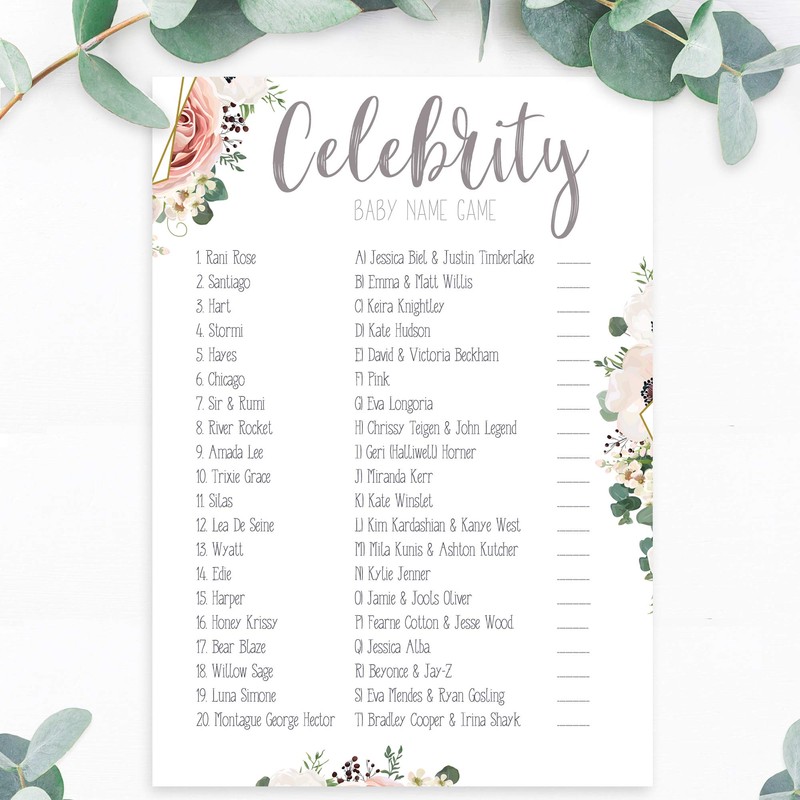 Baby Shower Games Celebrity Name Game Boho Floral Design (BSCNB)