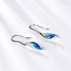 GW 925 Sterling Silver Earrings Hoops for Women Lightweight, Dangle Drops Earrings with Cubic Zirconia,Women's Fish Hook Earring for Mom/Wife/Daughter/Girlfriend (Blue)