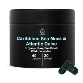 Holistic Bin Organic Sea Moss Capsules 100% Pure Caribbean Sea Moss + Dulse Seaweed | Wild Harvested | No Fillers | Rich in Antioxidants, Minerals, and Iodine (40 Capsules)