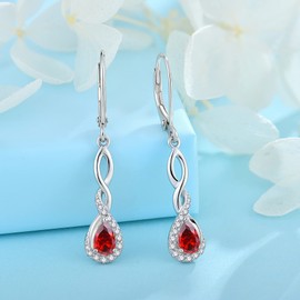 FJ Infinity Earrings for Women 925 Sterling Silver Garnet Earrings January Birthstone Leverback Dangle Drop Earrings Jewellery Gifts for Women Girls