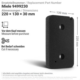 Siegvoll Tumble Dryer Sponge Filter for Miele 9499230, Dryer Filter Replacement Filter 220 x 130 x 30 mm, Foam Lint Filter for Heat Pump Dryer and Condenser Dryer