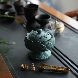 Ceramic Incense Burner for Incense Bakhoor Charcoal Stick Powder Cones Coil Tower Incense Sticks Meditation Aromatherapy Accessories with Tweezers