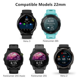 TopPerfekt Sport Bands Compatible with garmin venu 3 / venu 2 / (22mm) Quick Replacement Wristband, Soft Silicone Adjustable Watch Strap Replacement for forerunner 265 / forerunner 255-Dark gray 22mm