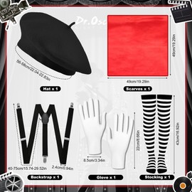 Bryndo 6 Pcs Mime Costume Set for Kids, Mime Fancy Dress Set for Party Supplies-140cm
