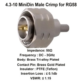 RFetomax 4.3-10 Mini Din Connector Crimp Male 4.3/10 for RG58 Cable (4.3/10 Male for RG58)