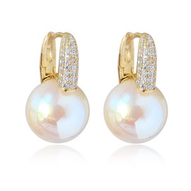 Cute Pearl Leaf Earrings, Women's, Popular, Hypoallergenic, Earrings, 18K Gold, Flowing, Adult Earrings, Earrings.., Silver Copper Cubic Zirconia, Pearl, Zirconia