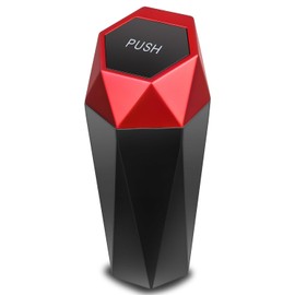 DNA MOTORING Mini Car Auto Trash Can with Removable Lid, Leakproof Mini Garbage Bin for Automotive Home Office,Black/Red,ZTL-OD-01-RD